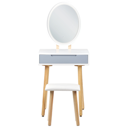 Beliani Dressing Table Set White and Grey Manufactured Wood Top Wooden Legs Round LED Mirror