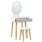 Beliani Dressing Table Set White and Grey Manufactured Wood Top Wooden Legs Round LED Mirror