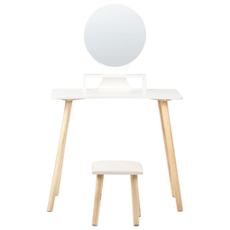 Beliani Dressing Table Set White Manufactured Wood Top Wooden Legs Round Mirror