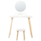 Beliani Dressing Table Set White Manufactured Wood Top Wooden Legs Round Mirror