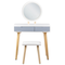 Beliani Dressing Table Set White Manufactured Wood Top Wooden Legs Round LED Mirror 2 Drawers