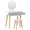 Beliani Dressing Table Set White Manufactured Wood Top Wooden Legs Round LED Mirror 2 Drawers