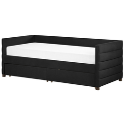 Beliani Daybed Black Velvet EU Single Size 90 x 200 cm With Slatted Frame and Drawers