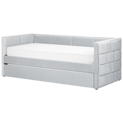 Beliani Trundle Bed Frame Light Grey Velvet EU Velvet Single Size 3ft Slatted Frame Tufted Glam