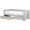 Beliani Daybed Light Grey Velvet EU Single Size 90 x 200 cm With Slatted Frame and Drawers