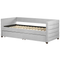 Beliani Daybed Light Grey Velvet EU Single Size 90 x 200 cm With Slatted Frame and Drawers