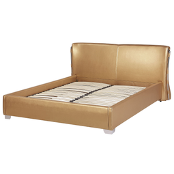 Beliani PARIS - Double bed - Gold - 160 x 200 cm - Leather