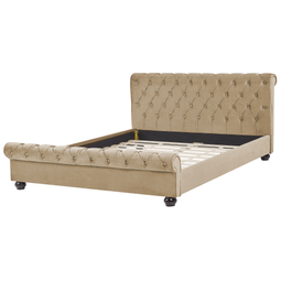 Beliani AVALLON - Double bed - Beige - 160 x 200 cm - Velvet
