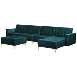 Beliani ABERDEEN - Corner sofa bed ottoman - Green - Left - 347 cm - Velvet