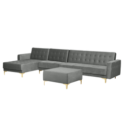 Beliani ABERDEEN - Corner sofa bed ottoman - Gray - Right - 347 cm - Velvet