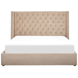 Beliani LUBBON - Bed with storage space - Beige - 180 x 200 cm - Velvet