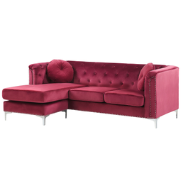 Beliani FLEN - Chesterfield corner sofa - Red - Right side - Velvet