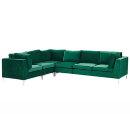 Beliani EVJA - Corner sofa 6 seater - Green - Right side - 300 cm - Velvet