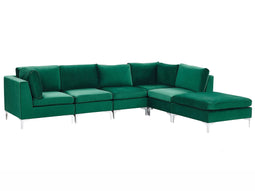 Beliani EVJA - Corner sofa with ottoman 5 seater - Green - Left - 300 cm - Velvet