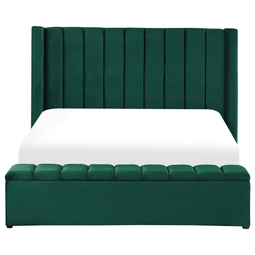 Beliani NOYERS - Bed with storage space - Green - 160 x 200 cm - Velvet