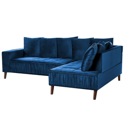 Beliani GRENA - Corner sofa 3-seater - Blue - Left side - 231 cm - Velvet