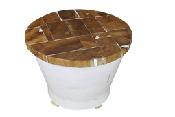 Coffee table Bucket - ø55 cm - white resin teak/iron