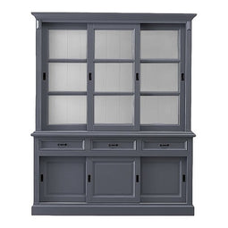 Sideboard Provence - 180x50x220 - Dark gray/white - Pine/glass