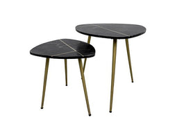 Coffee table Marseille - 60x52x46/50x40x41 - Black marble/gold - set of 2