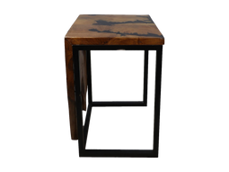 Epoxy side table - 35x35x50 - Natural/black - Teak wood/iron