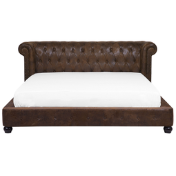 Beliani CAVAILLON - Waterbed - Brown - 180 x 200 cm - Artificial suede