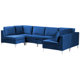 Beliani EVJA - Corner sofa 6-seater - Blue - Velvet