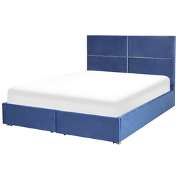 Beliani VERNOYES - Double bed - Blue - 180 x 200 cm - Velvet