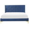 Beliani LIMOUX - Double bed - Dark blue - 140 x 200 cm - Velvet