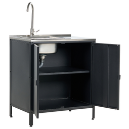 Beliani VILAMA - Outdoor kitchen cabinet with sink - Black - Steel
