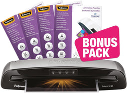 Fellowes laminating machine Saturn for ft A3 + Bonus Pack of 100 laminating pouches (A4, 80 micron)