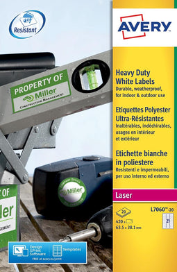 Avery ultra-strong white labels ft 63.5 x 38.1 mm (w x h), 420 pieces, 21 per sheet