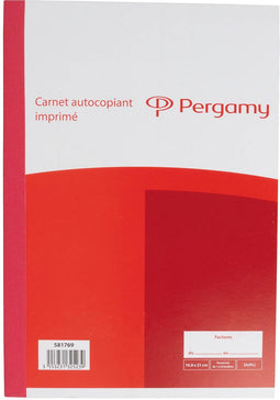 Pergamy order book, with print Invoice, self-copying, duplicate, 2 x 50 sheets, size 14.8 x 21 cm