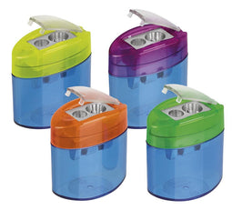 M+R pencil sharpener Neo Light, 2 holes, with reservoir, box of 10 pieces in assorted colors