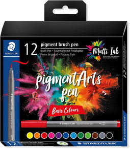 Staedtler Pigment Arts brush pen, etui van 12 stuks, Basic Colours