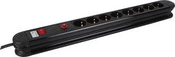 Perel socket with 8 sockets, switch and overvoltage protection, black, for the Netherlands