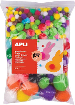 Apli pompoms, bag of 500 pieces in assorted colors