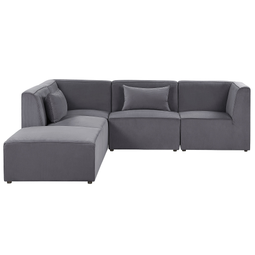 Beliani LEMVIG - Corner sofa with 4-seater ottoman - Gray - Right side - 250 cm - Corduroy