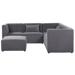 Beliani LEMVIG - Corner sofa with ottoman - Gray - Left sided - 250 cm - Corduroy