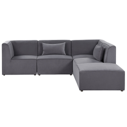 Beliani LEMVIG - Corner sofa with ottoman - Gray - Left side - 250 cm - Corduroy