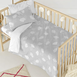 Happy Friday Clouds Duvet cover set cot 2 piece Grey