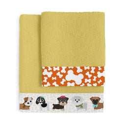 Happy Friday Dogs Towel set Pack of 2 Mustard
