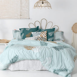 Happy Friday Foliage mint Duvet cover