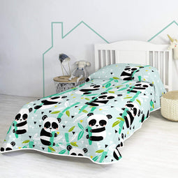 Happy Friday Panda garden blue Bedspread