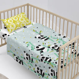 Happy Friday Panda garden blue Sheet set cot 2 piece