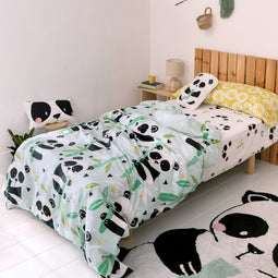 Happy Friday Panda garden blue Duvet cover set 2 piece