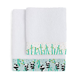 Happy Friday Panda garden blue Towel set Pack of 2