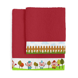 Happy Friday Piggys Towel set Pack of 2 Red