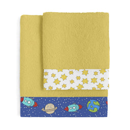 Happy Friday Space rocket Towel set Pack of 2 Mustard