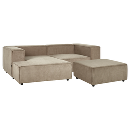 Beliani APRICA - Two-seater sofa with ottoman - Brown - Right side - Corduroy