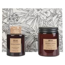 Beliani DARK ELEGANCE - Scented candle with fragrance sticks - Brown - Linen - Soy wax